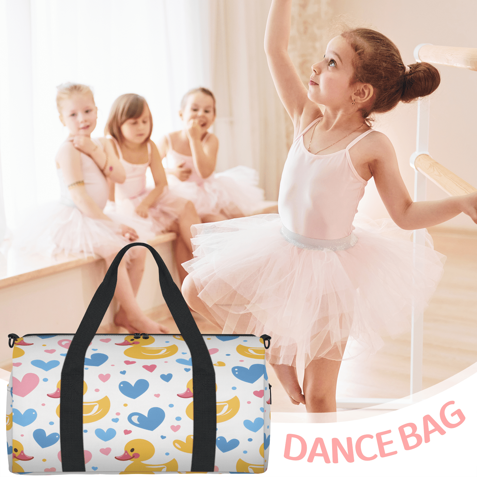 Herdesigns Rubber Duck Gym Bag for Women, Duffle Bag for Travel Sport, Cute Love Lightweight Waterproof Carry on Weekender Dance Yoga Workout Bags