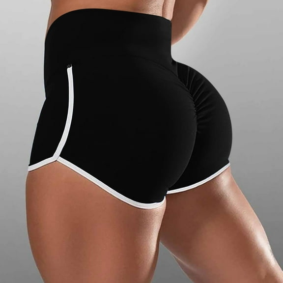 Ndbuld High Waist Athletic Shorts for Womens Summer Solid Color Shorts for Women Casual Loose Comfy Elastic Waist Yoga Athletic Short Pants Trendy Beach Shorts Black 2XL