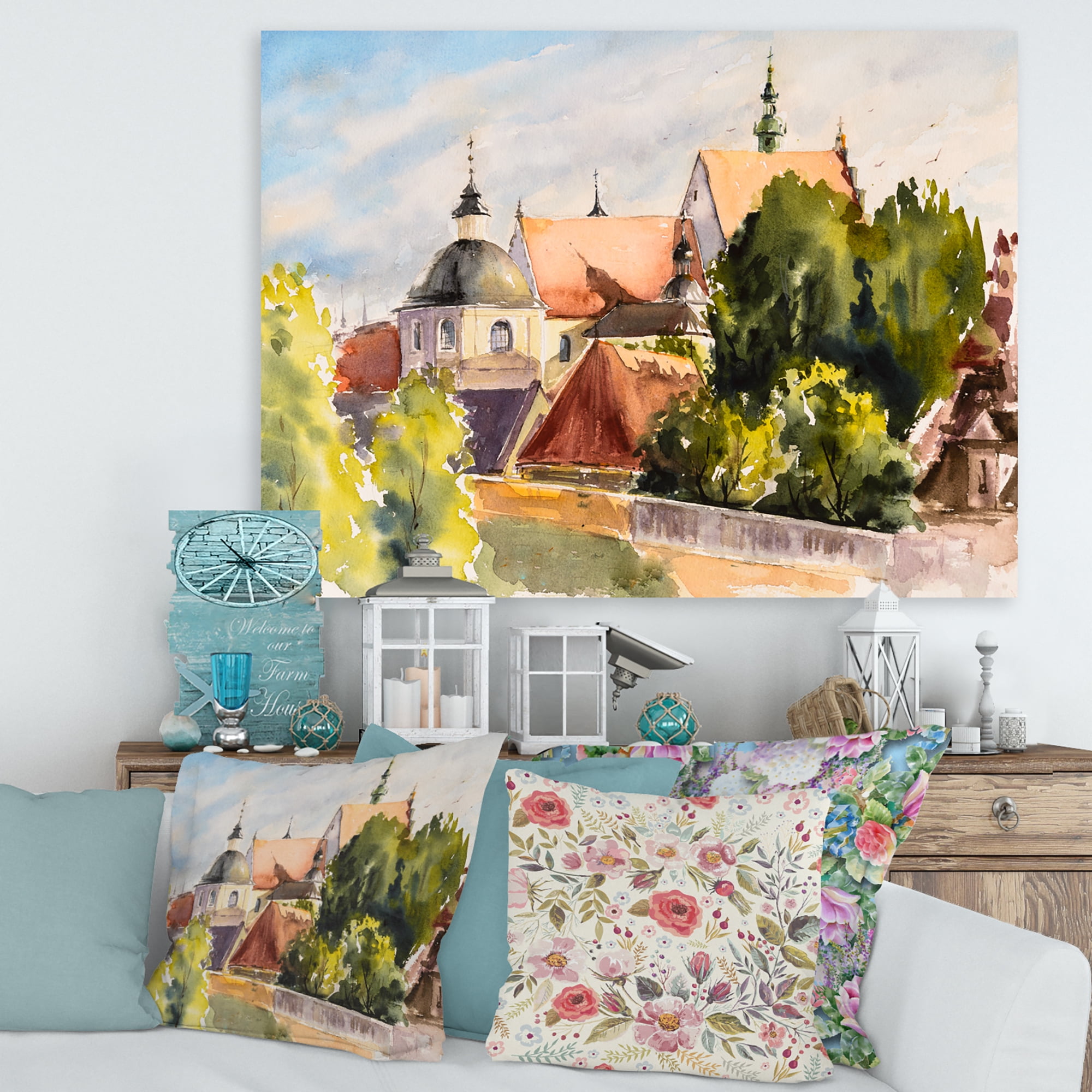 Designart ' View of Old Polish City Buildings In Nature ' Traditional Canvas Wall Art Print