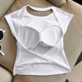 thumbnail image 5 of Workout Tops for Women Cap Sleeve Open Back Cutout Cropped Slim Fit Tees Cross Wrap Hem with Built-in Support Bra Shirts Gym Fitness Daily Summer Streetwear Outfits White XL, 5 of 8
