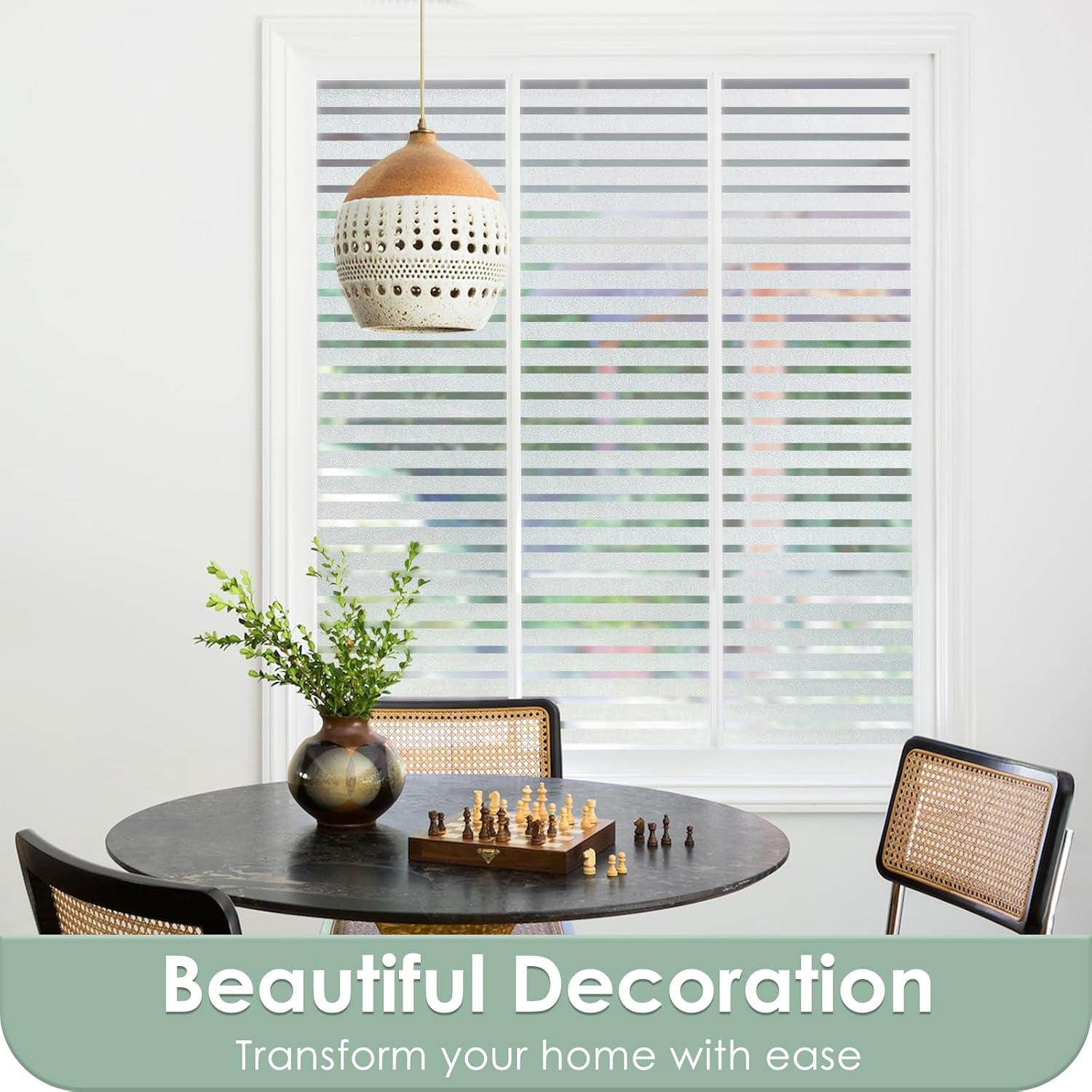 Fancy-Fix Window Film Privacy for Glass Windows, Frosted Stripe Patterm Glass Sticker Static Cling No Glue Anti UV Decorative Door Cover Film for Home Office, 35.4" x 78.7"