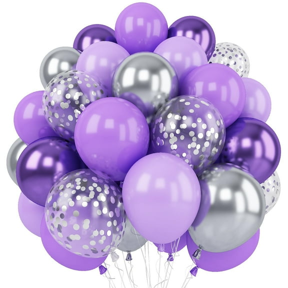 12 Inch Metallic Purple Silver Balloons Light Purple Silver Latex Balloons Lavender Silver Confetti Balloons for Princess Party Girl Birthday Wedding Baby Shower Decorations
