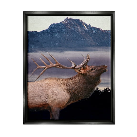 Stupell Industries Elk Mountain Landscape Animals & Insects Painting Black Floater Framed Canvas Art Print Wall Art, 17 x 21