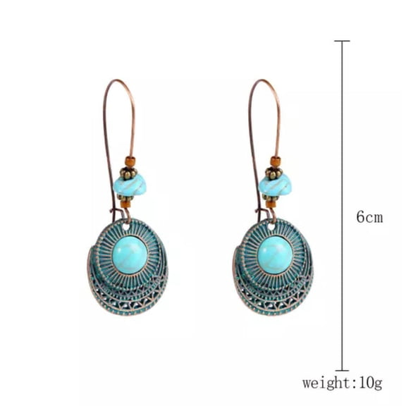 EOEMY Boho Retro 925 Silver Turquoise Earrings Dangle Drop Hook Ear Stud Women Jewelry-#7