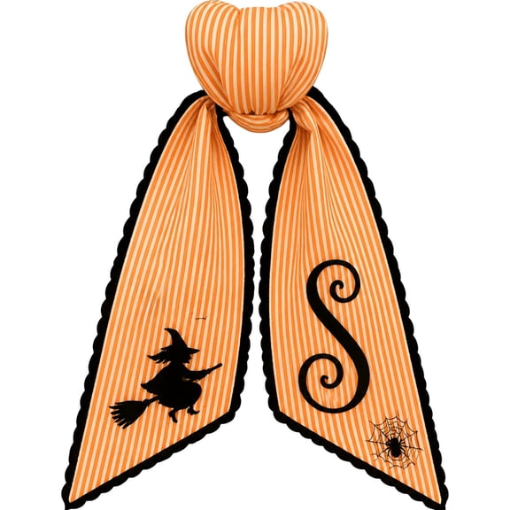 Halloween Wreath Accent Bow, Themed Fabric Sash, Silhouette Printed Ribbon, Front Door Bow Decor, Harvest Decorative Ribbon, Striped Cloth with Contrast Edge Trim, Seasonal Wreath Accent