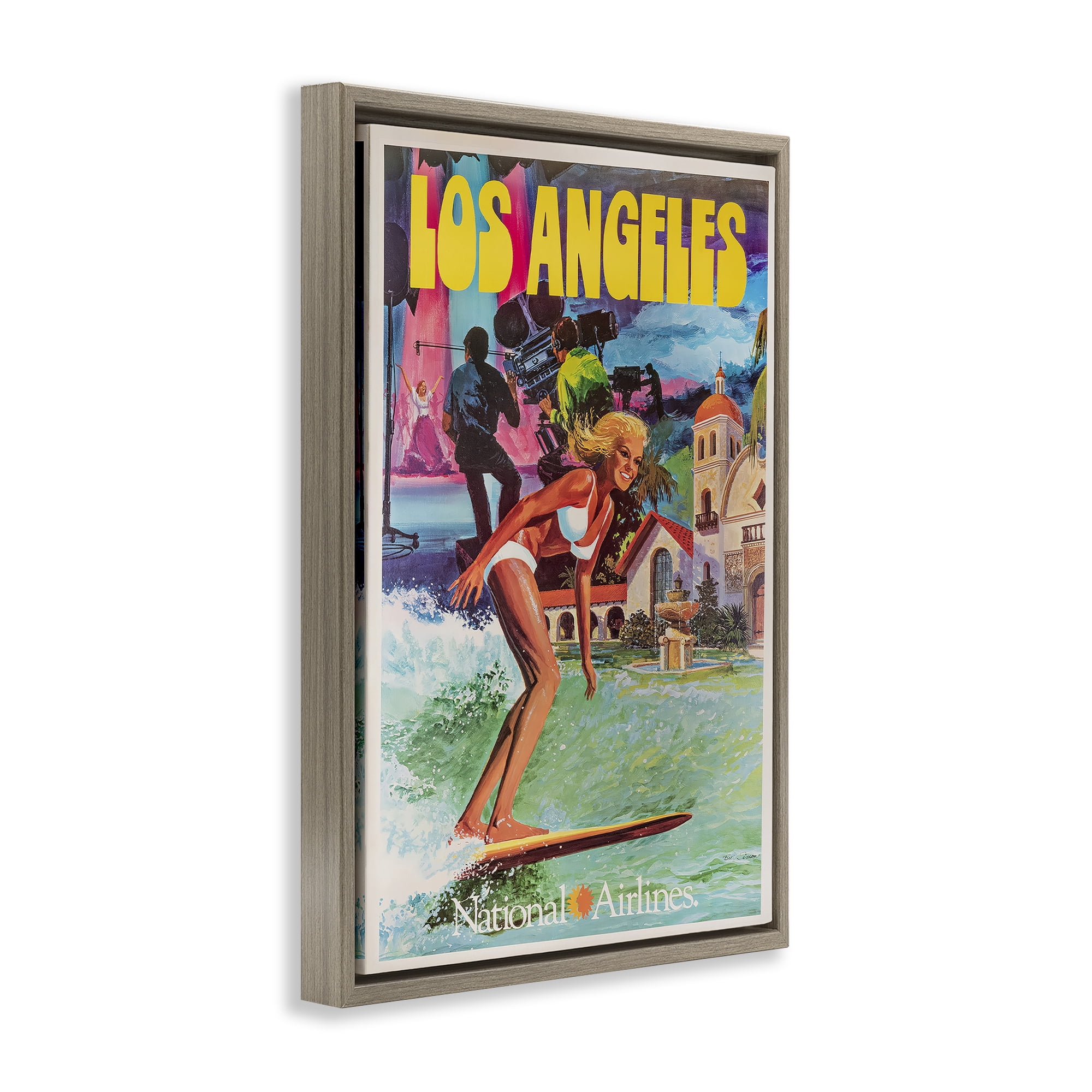 Stupell Industries Vintage Los Angeles Travel Brown Framed Floater Canvas Wall Art, design by Vintage Posters