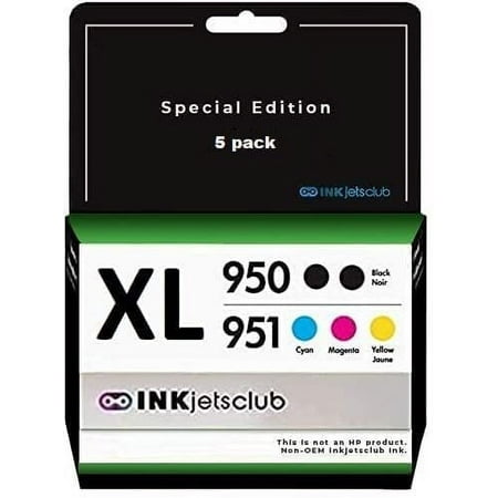Inkjetsclub HP 950XL and 951XL High Yield Compatible Ink Cartridges. 5 Value Pack (Black, Cyan, Magenta, Yellow)