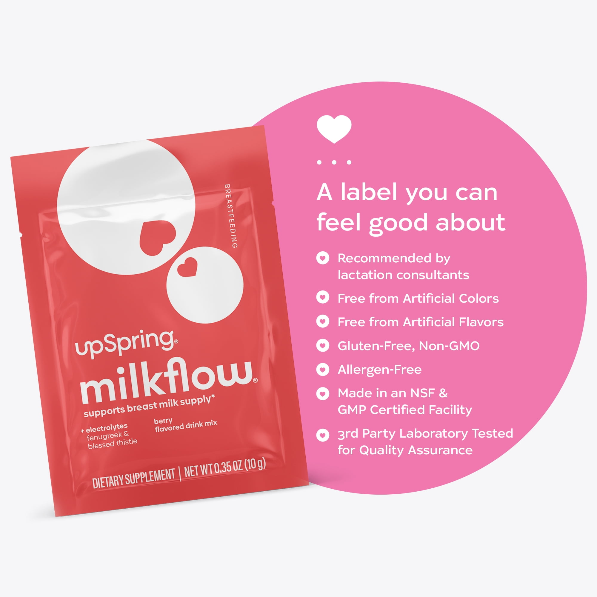 UpSpring Milkflow Fenugreek & Blessed Thistle Breastfeeding Drink Mix with Electrolytes, Berry, 16 Count