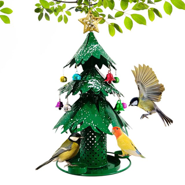 Ruifaya Comederos para pájaros con forma de árbol de Navidad, comedero para pájaros de metal colgante nuevo 2024, comederos para pájaros silvestres, decoraciones navideñas para jardín al aire libre,