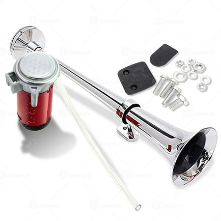 Zone Tech 12V Single Trumpet Air Horn -  Single Trumpet Air Horn Chrome + Compressor Super Loud 150db For Truck Lorry Boat