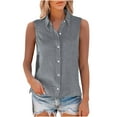 thumbnail image 6 of AherBiu Summer Tops for Women Sleeveless Button down Shirts Lapel V Neck Lightweight Casual Blouse, 6 of 7