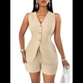 thumbnail image 2 of Conjuntos de Verano de 2 Piezas para Mujer, Sin Mangas, con Cuello en V, Abotonado, Chaleco y Pantalones Cortos con Bolsillos. Albaricoque S, 2 of 10