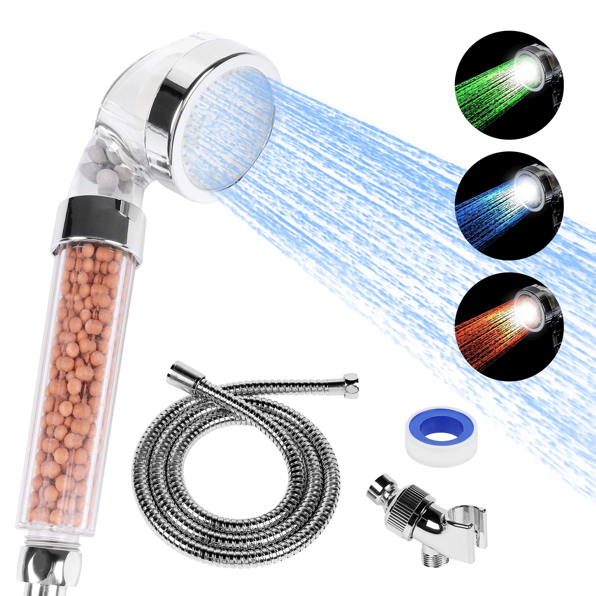 Elec Space Shower Head LED Color Changing, Filtration Water Saving