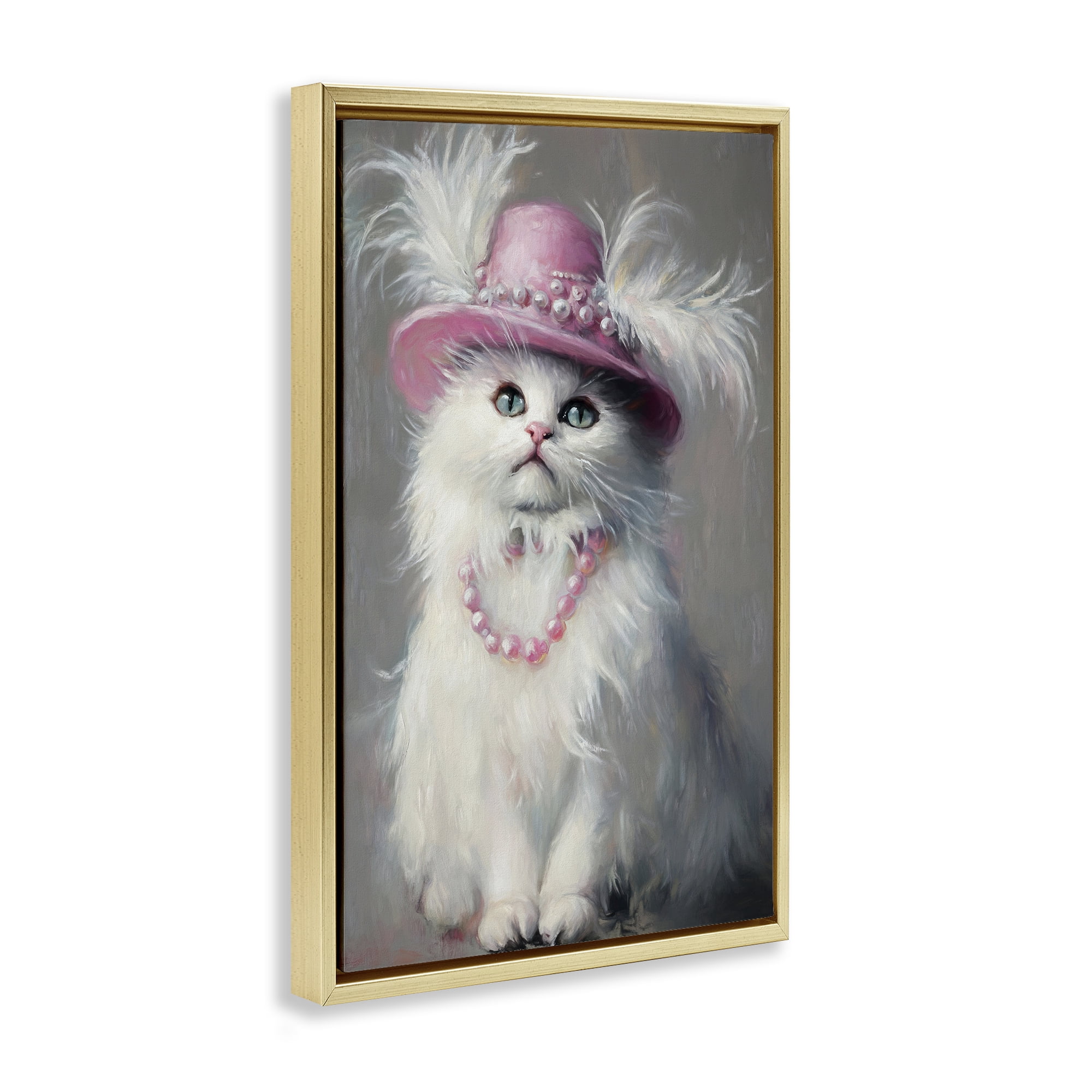Stupell Industries Beautiful Brigitte Cat Gold Framed Floater Canvas Wall Art, design by Tina LeCour