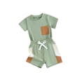 thumbnail image 2 of Elippeo Toddler Boys Summer Outfits 6 12 18 24 Months 3 4 Years Short Sleeve T-Shirt and Contrast Colors Elastic Shorts for 2 Piece Vacation Clothes Set, 2 of 10