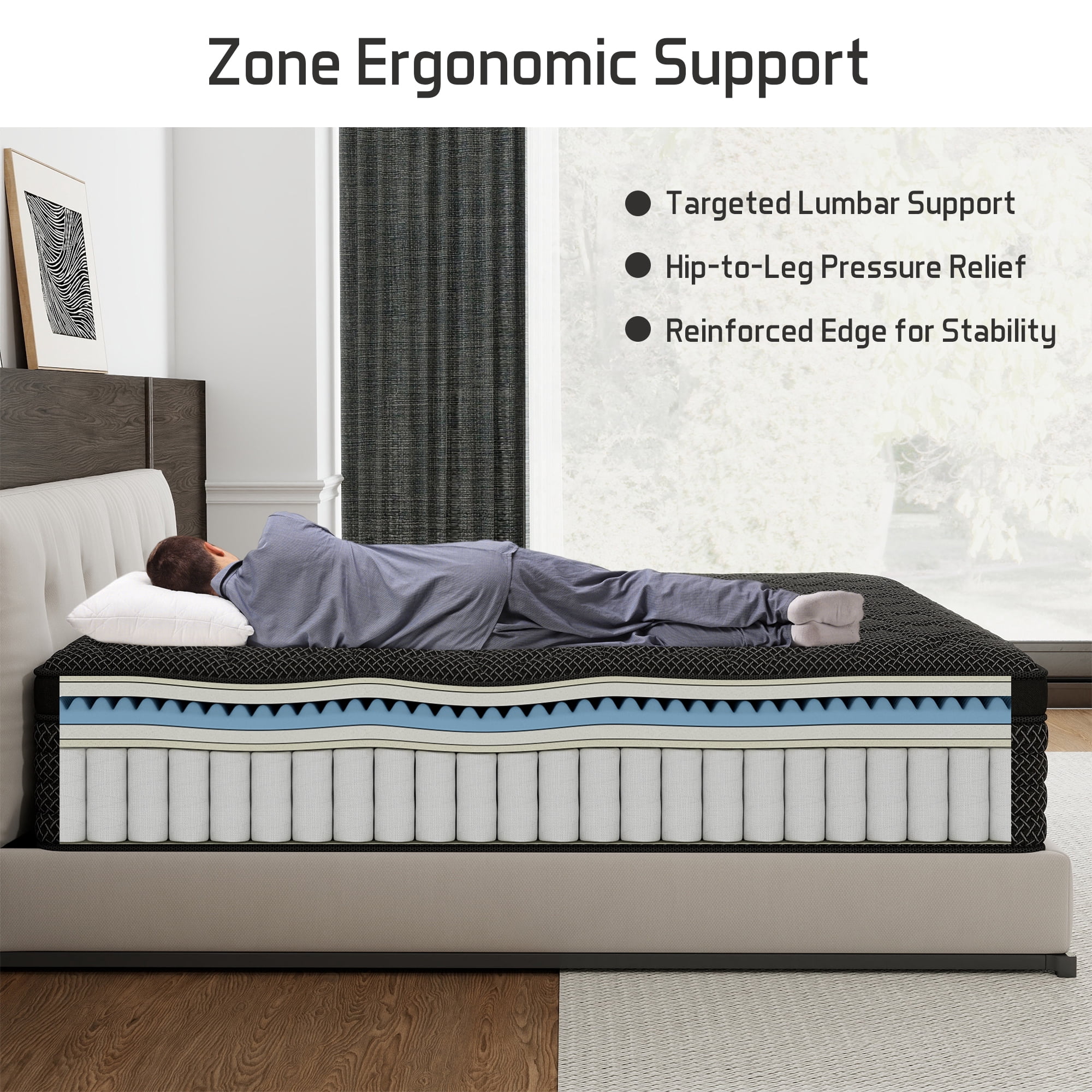 Kviwasha Mattress 14 inch Full Size, Gel Memory Foam Hybrid Mattress in a Box, Cozy Sleep