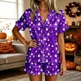 thumbnail image 2 of CONZONE Halloween Pajamas for Women Set Short Sleeve Lace Up Graphic Tops Shorts Pjs 2 Piece Spooky Season Sleepwear, 2 of 4