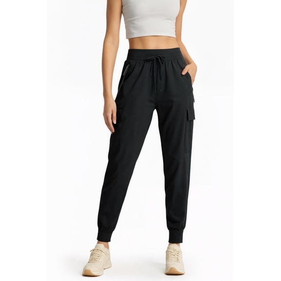 MASKERT Women's Cargo Joggers Lightweight-Quick Dry Hiking Pants Athletic Lounge Casual Travel Black (Size XS-XXXL)