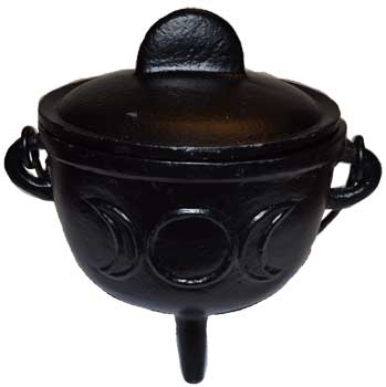 Party Games Accessories Halloween Sance Cauldrons Triple Moon Cast Iron Three Legged with Handle and Lid 5"