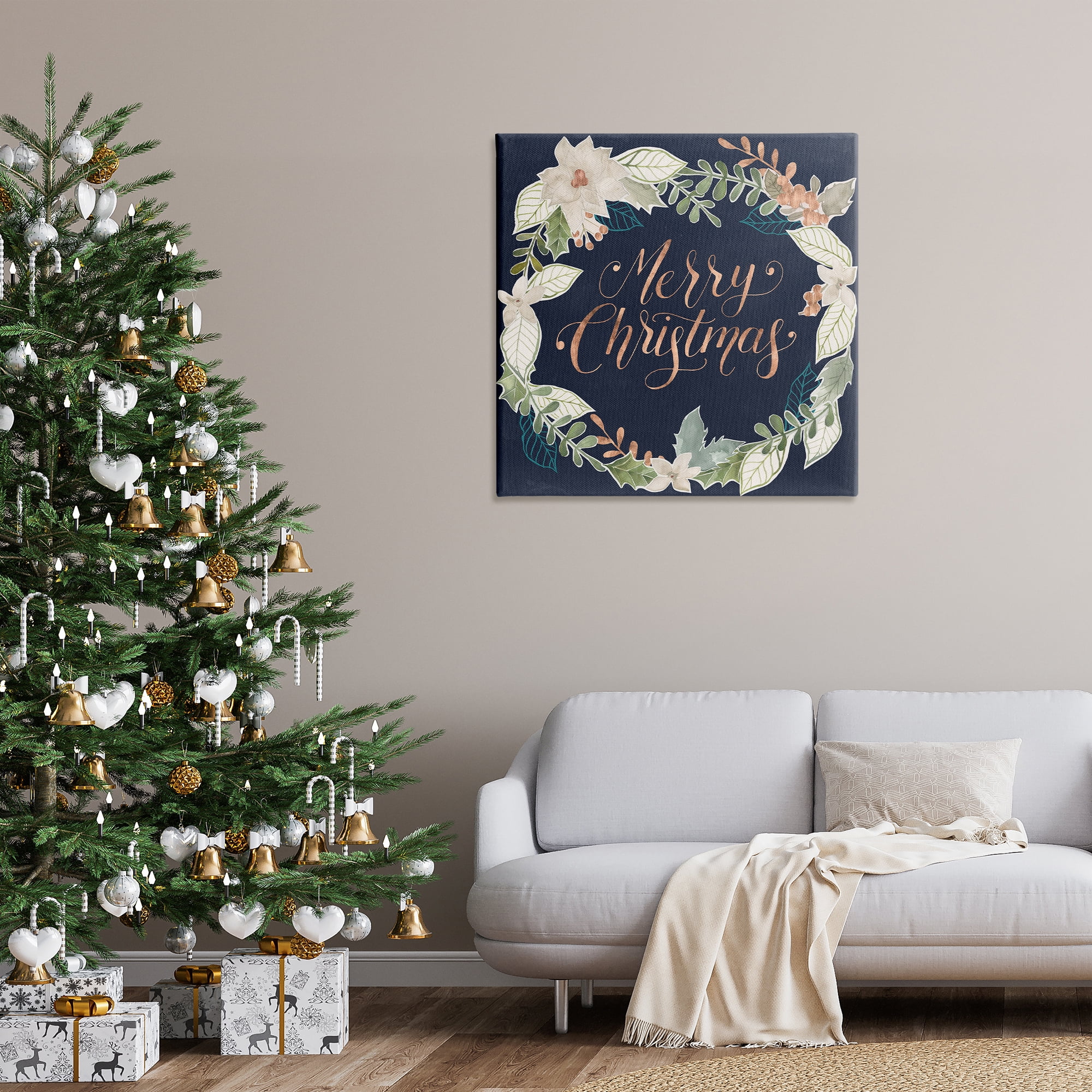 Stupell Industries Traditional Christmas Wreath Holiday Painting Gallery Wrapped Canvas Art Print Wall Art, 36 x 36