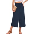thumbnail image 6 of Chiclily Women's Wide Leg Capri Pants Summer High Waisted Palazzo Trousers Navy Blue Drawstring Cropped Pants with Pockets, Size 2XL, 6 of 7