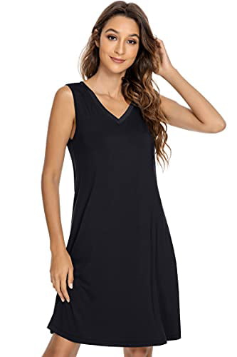 YOSOFT Bamboo nightgown for women Sleeveless Sleepwear Lightweight V Neck Sleep Shirt Plus Size Sleep Dress S-4X 