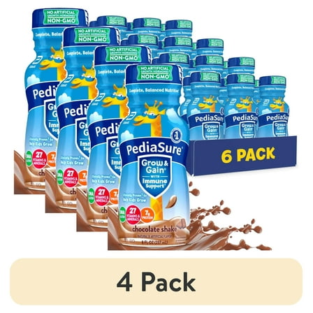 (4 pack) PediaSure Grow & Gain with Immune Support, 7g Protein, Chocolate, 8-fl-oz Bottle, Pack of 6