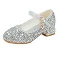 thumbnail image 1 of GiLiling Robe Pailletée pour Petite Fillette, Députée, Talons Bas de Princesse Scintillants avec Détail en Strass, Chaussures Mary Jane pour Fête, Mariage, Danse, École (Gris, 5 Ans), 1 of 9
