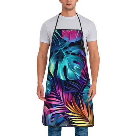 

Gaeub Colorful Tropical Leaves Print Apron for Men and Women Waterproof Apron for Cooking Dishwashing Lab Butcher Dog Grooming