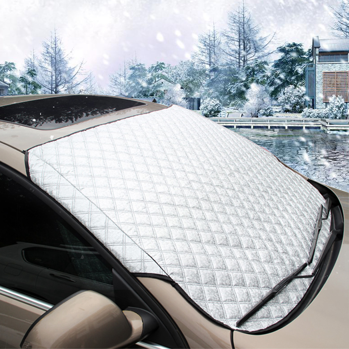 Car Cover All-seasons Windshield Waterproof Cover & Sun Shade UV Protector Cover with Cotton Thicker, Universal Car Cover for Auto SUV Small Car, 57.87(width) x 40.16(height) - image 1 of 9