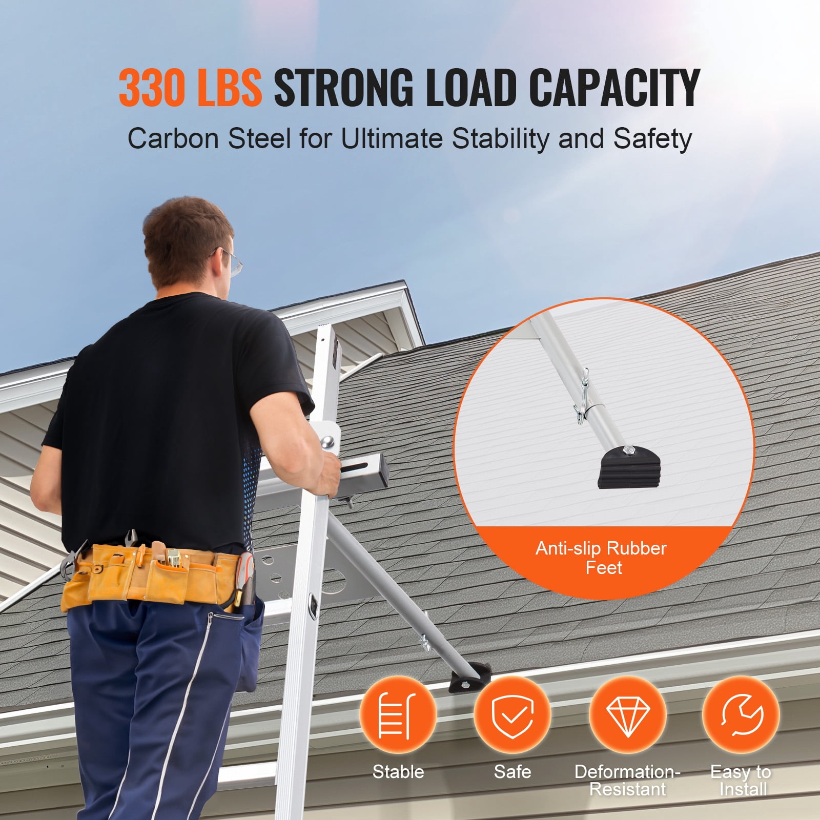 KFFKFF Ladder Support, Modifiable Foot Extension Ladder Buffer, Robust Wall Ladder Add-ons for Roof Drainage, User-friendly with Broad Compatibility and Non-slip Rubber Feet, 330 lbs Load Capacity