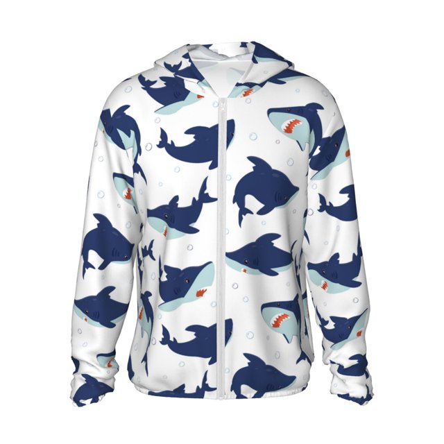Balery Cute Shark Sudadera ligera de manga larga con capucha y protección solar UPF 50+ para hombre y mujer, ideal para pesca y running-X-Large