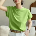 thumbnail image 4 of Blczomt Basic Womens Tops Plus Size 2025 Short Sleeve T-Shirt Plain Summer Round Neck Green Blouses for Women, 4 of 4