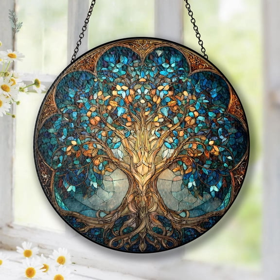 Celtic Tree Of Life Stained Glass Suncatcher, Wildlife Root Window Hanging, Memorial Remembrance Gift, Nature Decor