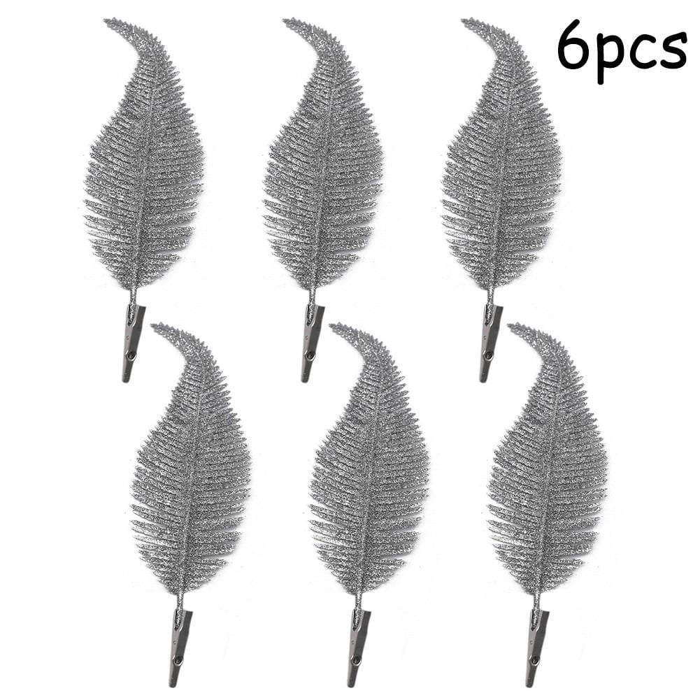 6Pcs Christmas Tree Decoration Clip on Feather Glittery Ornament New 