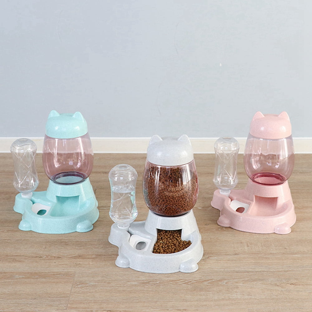 Automatic Cat Feeder, Cat Food Feeding Water Dispenser Set, Lovely Dog Cat Bowl with Water Bottle, Water Dispenser Food Dish Bowls for Small Animal
