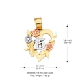 thumbnail image 3 of 14K Tri Color Gold 15 Years Quinceanera Years Heart Charm Pendant with 0.8mm Box Chain Necklace - 16", 3 of 4