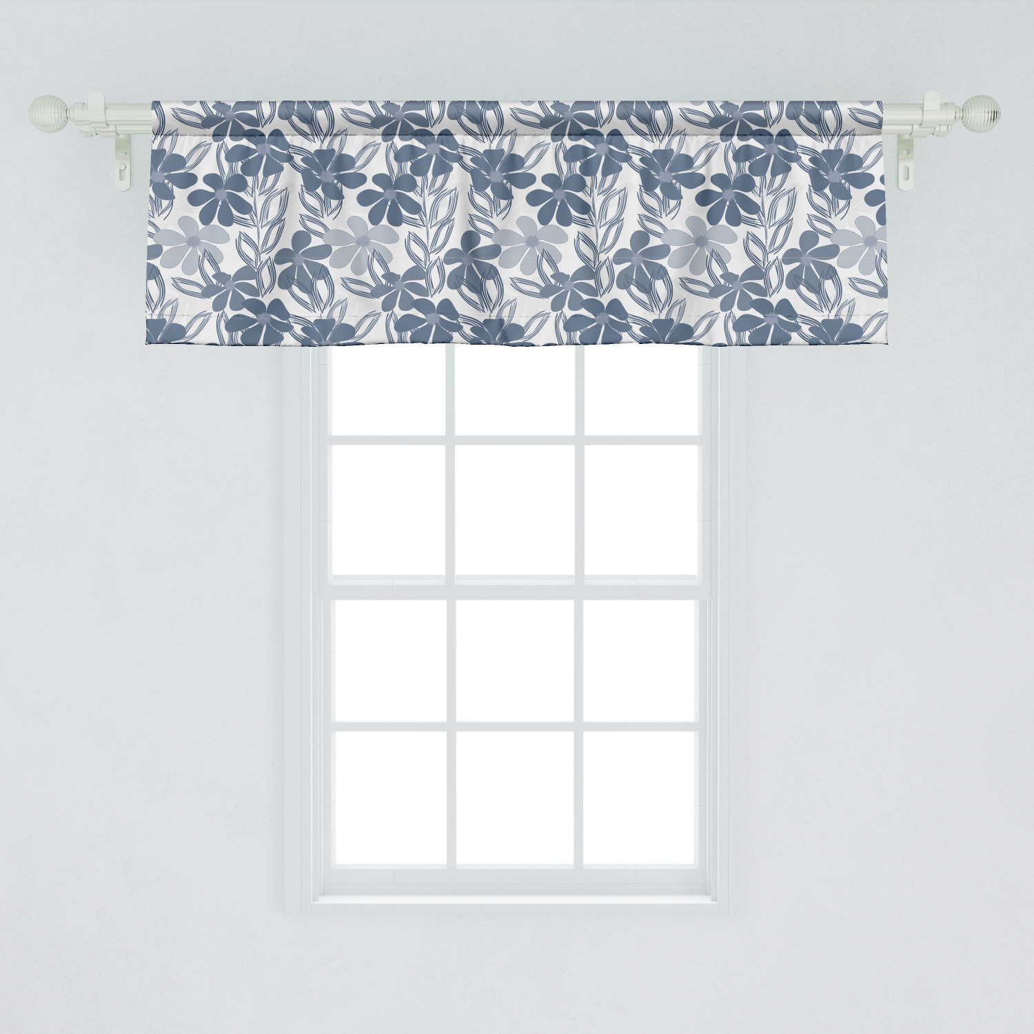 Floral Window Valance, Abstract Hand Drawn Spring Season Blooms in ...