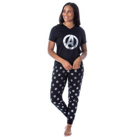 

Marvel Women s Avengers Silver Foil Logo 2 Piece Jogger Pajama Set (M)