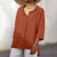 thumbnail image 2 of CHOK Spring cotton and linen solid color irregular lapel three-quarter sleeve shirt for women, 2 of 5