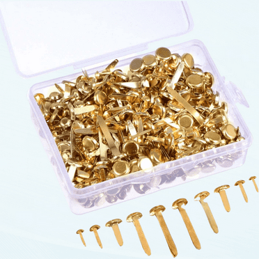500 Pieces Paper Fasteners Assorted Sizes Round Brad Brass Plated Fasteners Metal Brads with Storage Box