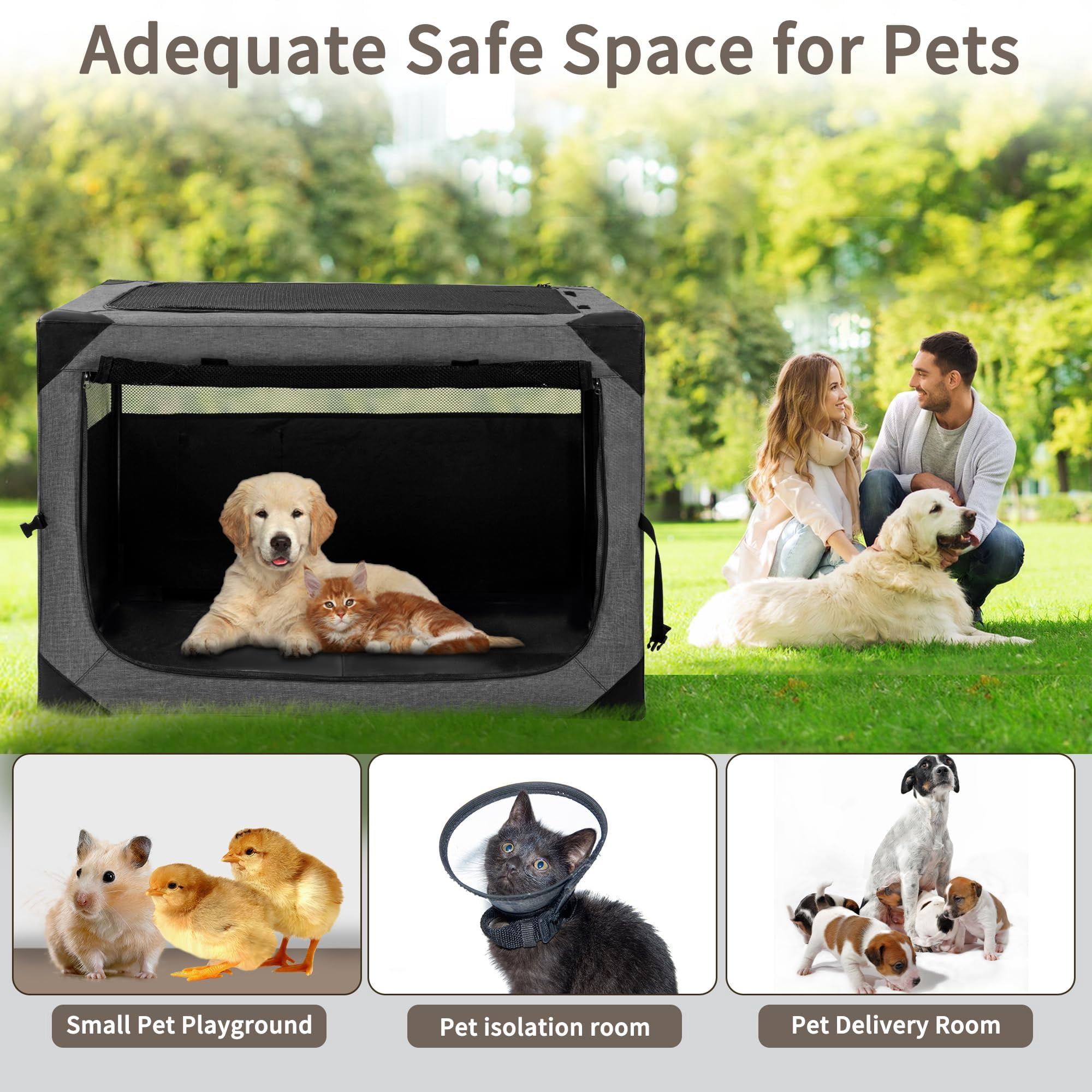 Dog Crates - 36 Inch Collapsible Soft Crate  3-door Foldable Kennel For Large Dogs Portable Pet Travel Cage With Chew Proof Mesh Window Indoors & Outdoors(dark Gray)