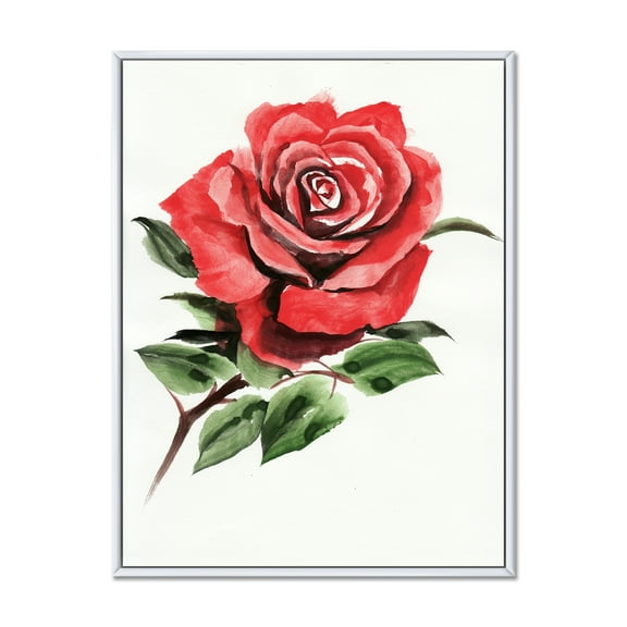 Designart 'Ancient Red Rose Flower III' Traditional Framed Canvas Wall Art Print