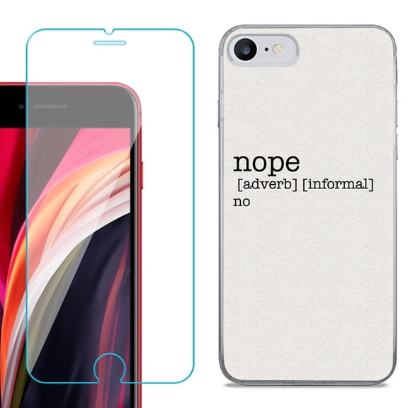 Slim-Fit Fashion Gel Phone Case for iPhone SE 2022, with Tempered Glass Screen Protector, by OneToughShield ® - Dictionary/Nope