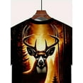 thumbnail image 4 of Men's Breathable 3D Printed Hunter and Deer Pattern T-Shirt - Black Casual Short Sleeve T-Shirt with Forest and Deer Design, Round Neck Short Sleeve, Men's Top, Casual Clothing, 4 of 5