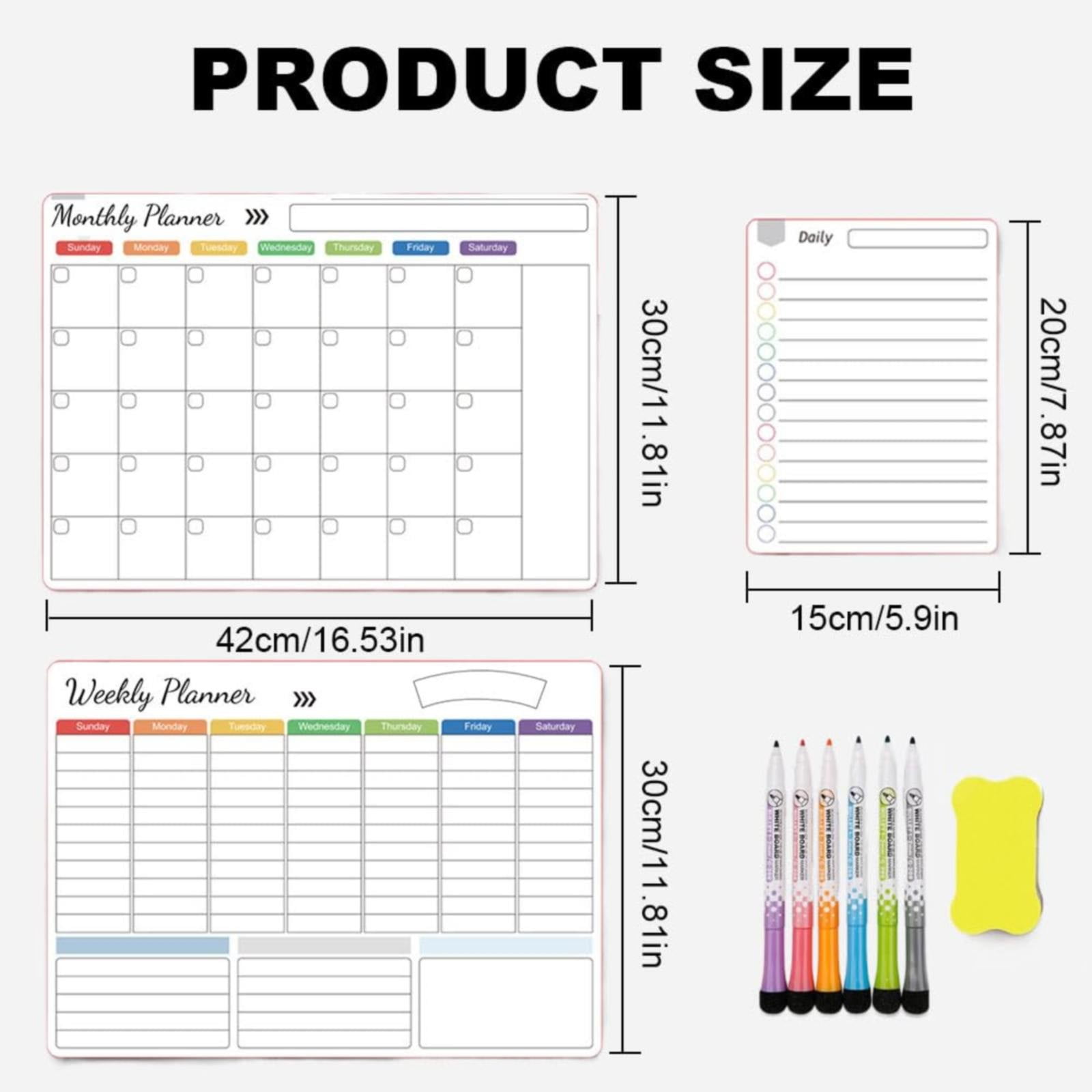 WMGHA Dry Erase Magnetic Calendar for Refrigerator,3 Pack- Monthly &Weekly& Daily Planner Magnet Whiteboard with 6 Markers& Eraser - Shopping,Meal/Menu,To Do List,Family Schedule Planning Board