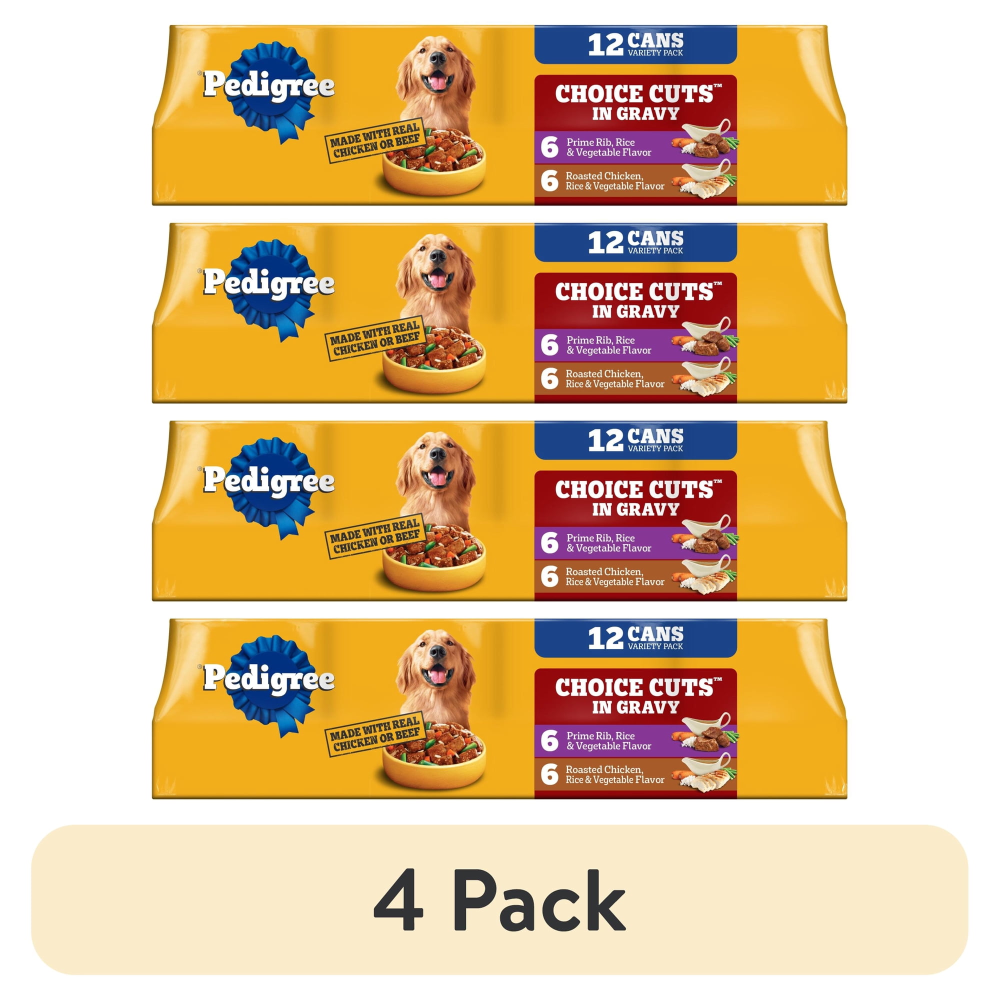 (4 pack) Pedigree Choice Cuts In Gravy Adult Soft Wet Dog Food Prime Rib Multipack, 13.2 Oz Cans 12 Pack