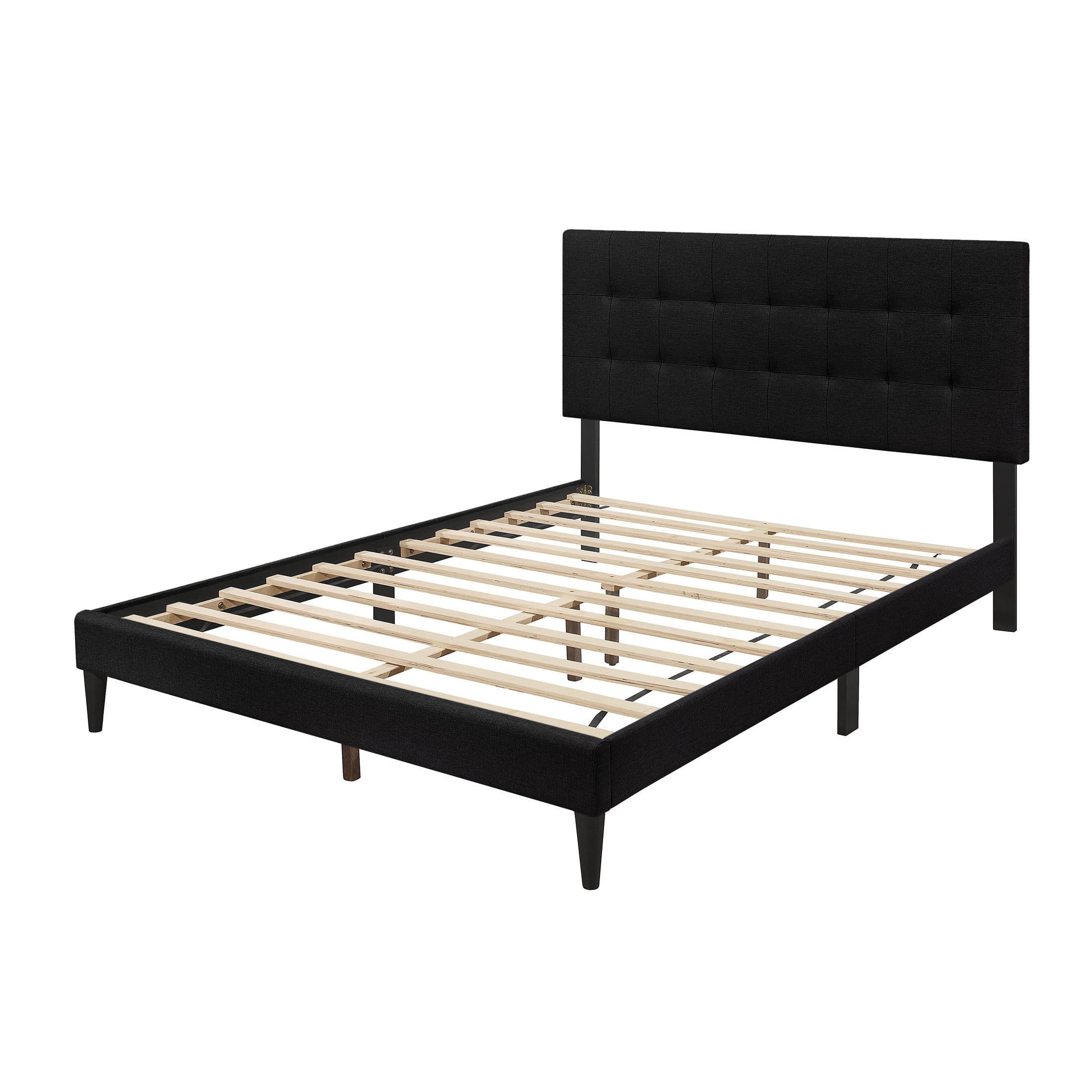 Castle Place Classic Linen Upholstered Twin Platform Bed, Black
