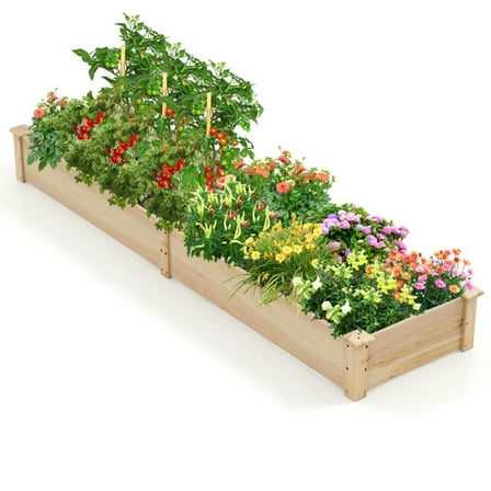GVN Planter Garden Boxes Outdoor,Wooden Raised Garden Bed with 2 Planter Boxes and Dividers-Natural