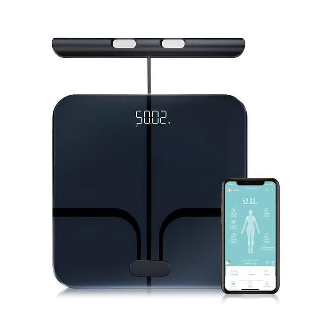 Báscula inteligente Fitdays para grasa corporal | Tecnología avanzada de 8 electrodos para IMC/20+ | LED a todo color y alta precisión | Báscula de baño para fitness y pérdida de peso | (FI2211WB-BLAC